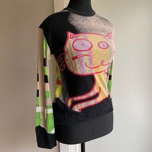 Vintage. Custo Y2K Graphic Long Sleeve Alien Cat Design